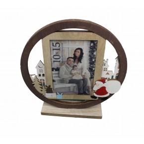 Christmas "Elva" Wooden Round 4x6 Photo Frame - Brown